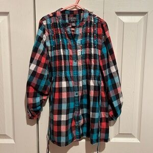 Place Vibrant Plaid Shirt with Red and Blue